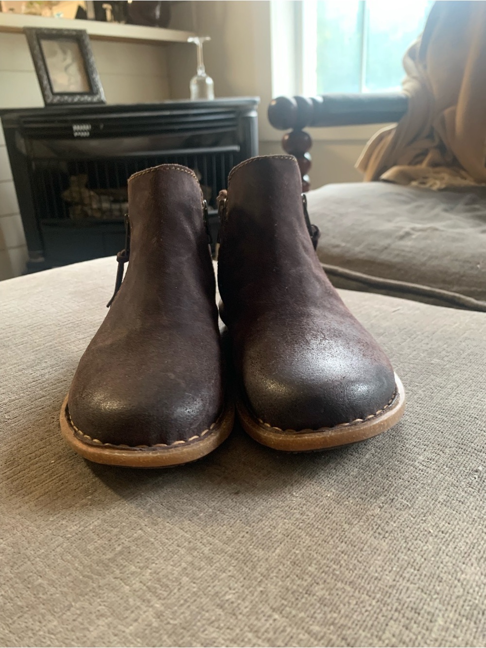 Born Tavar Women's Leather Ankle Booties – Size 7 (38) – Distressed Brown